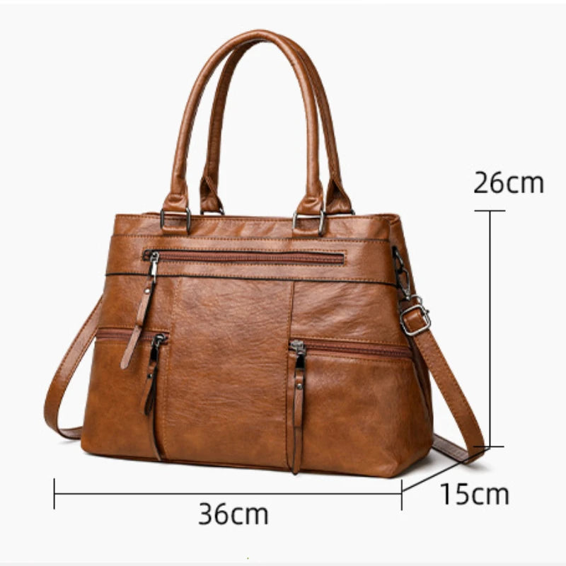 Women's Leather Tote Handbag – Top Handle Shoulder & Crossbody Bag
