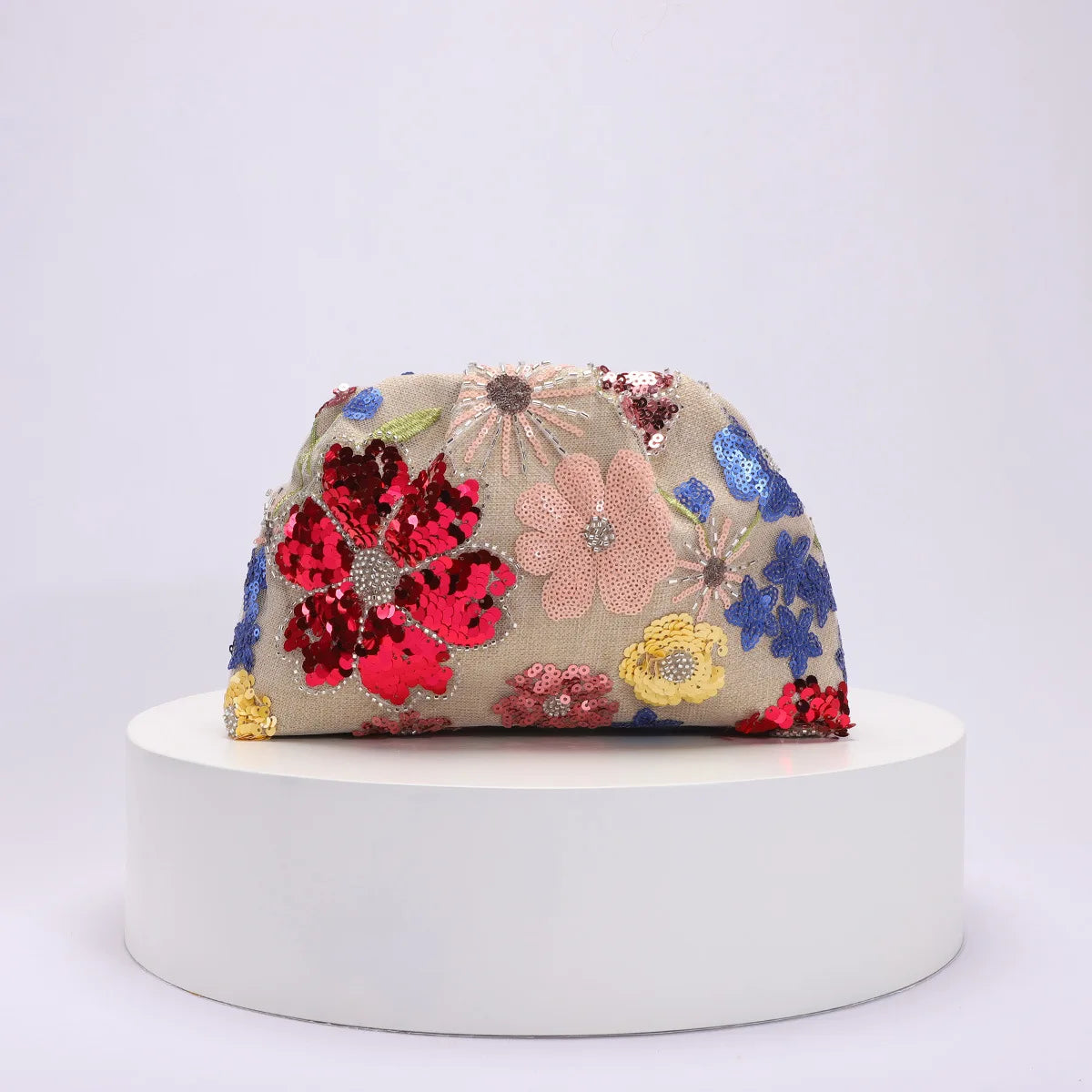 Sequins Clip Shell Clutch Bag Women Flower Embroidery Shoulder Crossbody Bags Vintage Evening Party