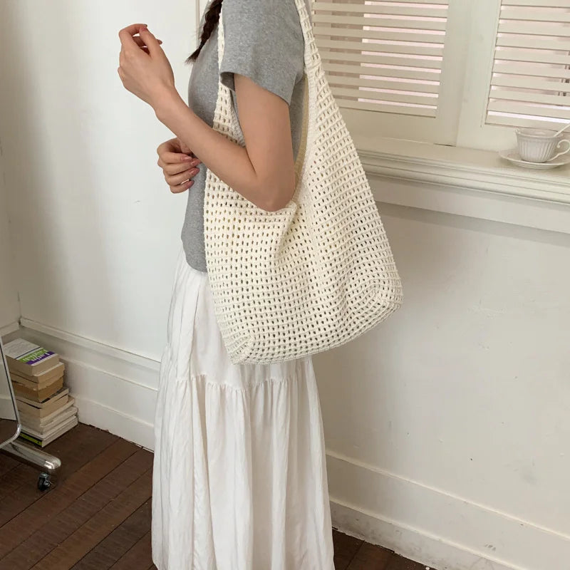 Crochet Mesh Hobo Bag for Women – Large Knit Shoulder Tote