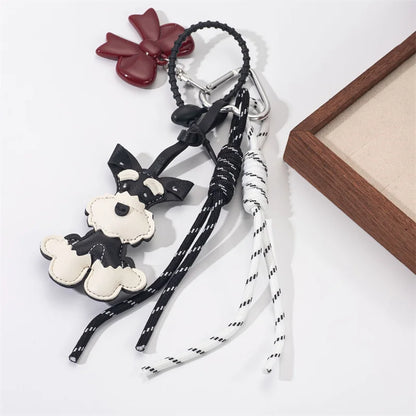 Schnauzer Keychain – Leather Dog Charm with Braided Rope Tassel