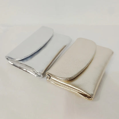 Metallic Genuine Leather Tri-Fold Women's Wallet Organizer Purse