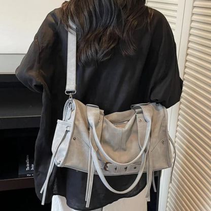 Retro Motorcycle Shoulder Bag for Women – Tassel Tote