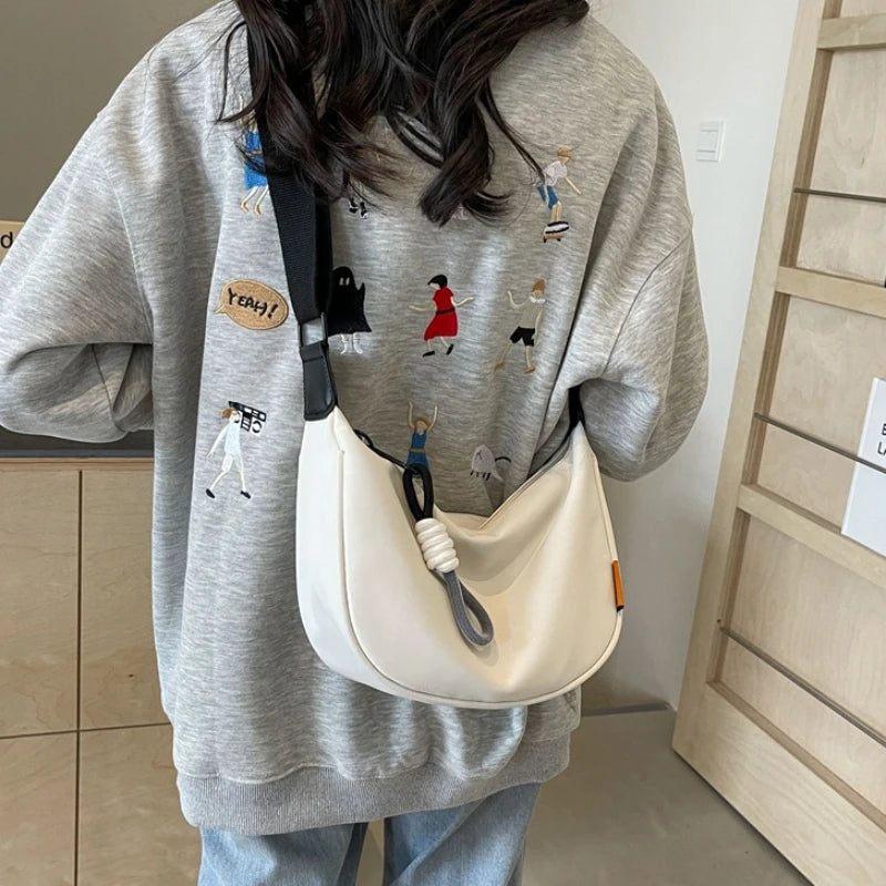 Female Canvas Shoulder Bag Spring Summer Dumpling Trendy Casual Sports Broadband Crossbody