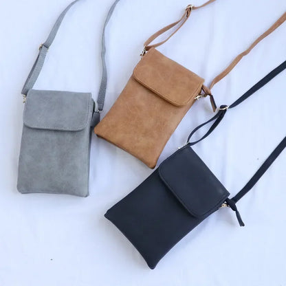 PU Leather Phone Crossbody Bag – Small Flap Messenger Purse for Women