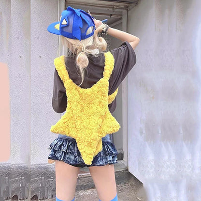 Star-Shaped Plush Crossbody Bag for Girls – Fluffy Shoulder Bag