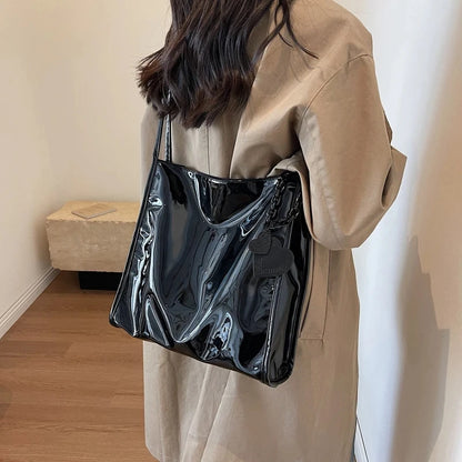 Patent Leather Shoulder Bag for Women – Chic Chain Tote