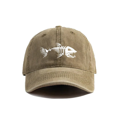 Fishbone Skeleton Baseball Cap – Distressed Dad Hat for Fishing
