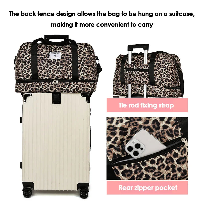 Leopard Print Gym Duffle Bag with Shoe Compartment
