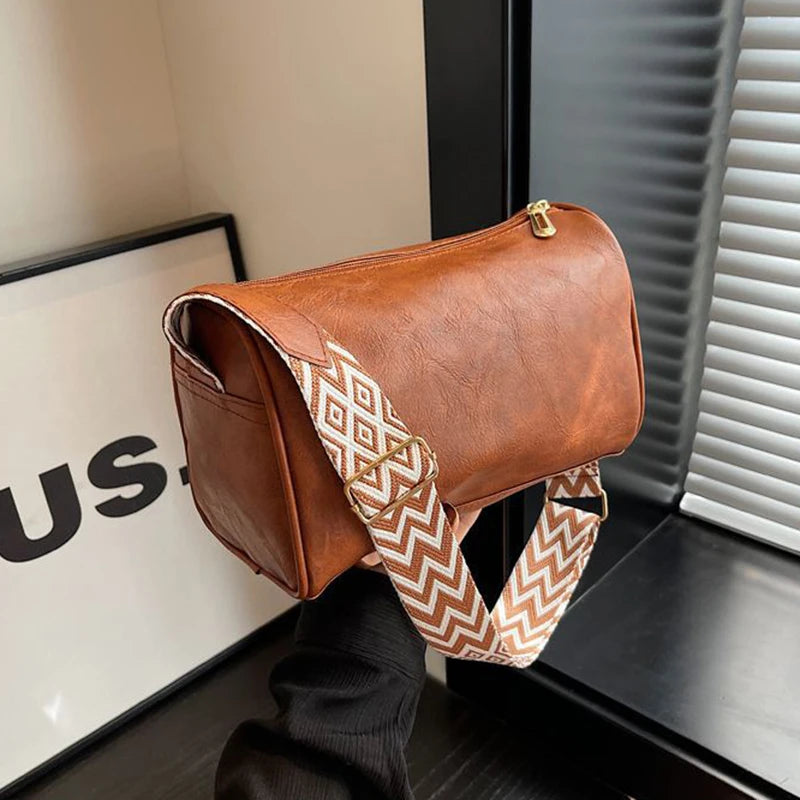 PU Leather Crossbody Bag for Women – Wide Strap Pillow Bag