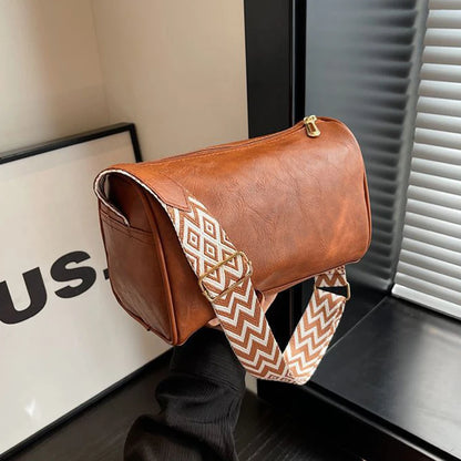 PU Leather Crossbody Bag for Women – Wide Strap Pillow Bag