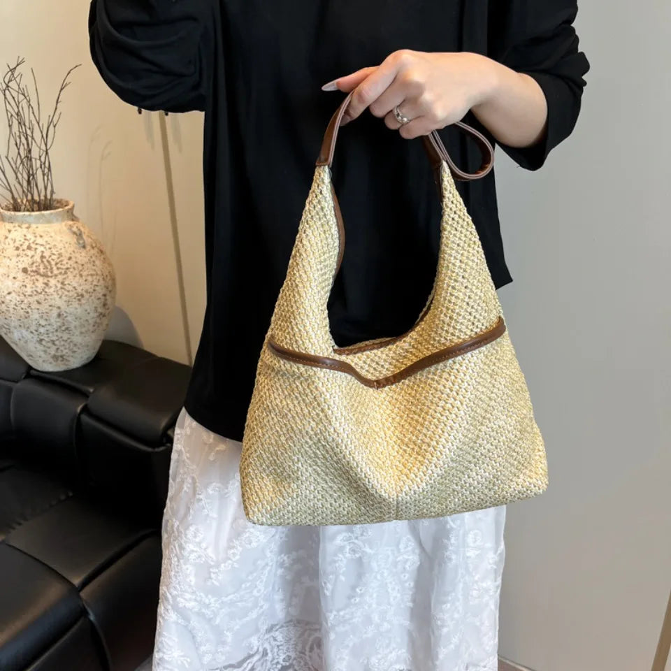 Woven Straw Shoulder Bag – Women's Beach Tote