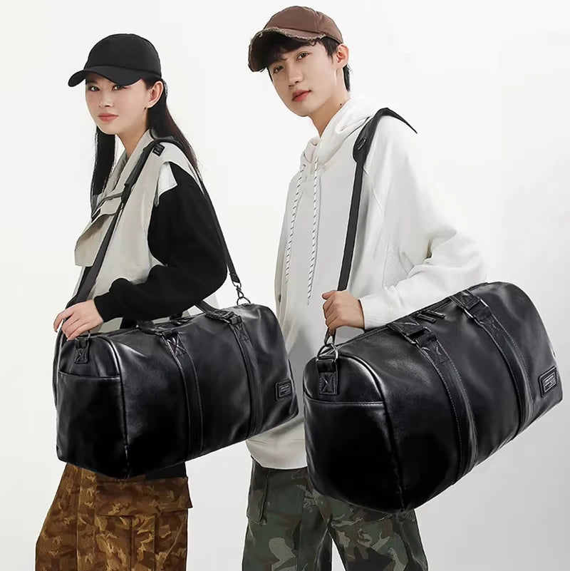 PU Leather Gym Bag for Men – Sports Duffel with Shoe Compartment