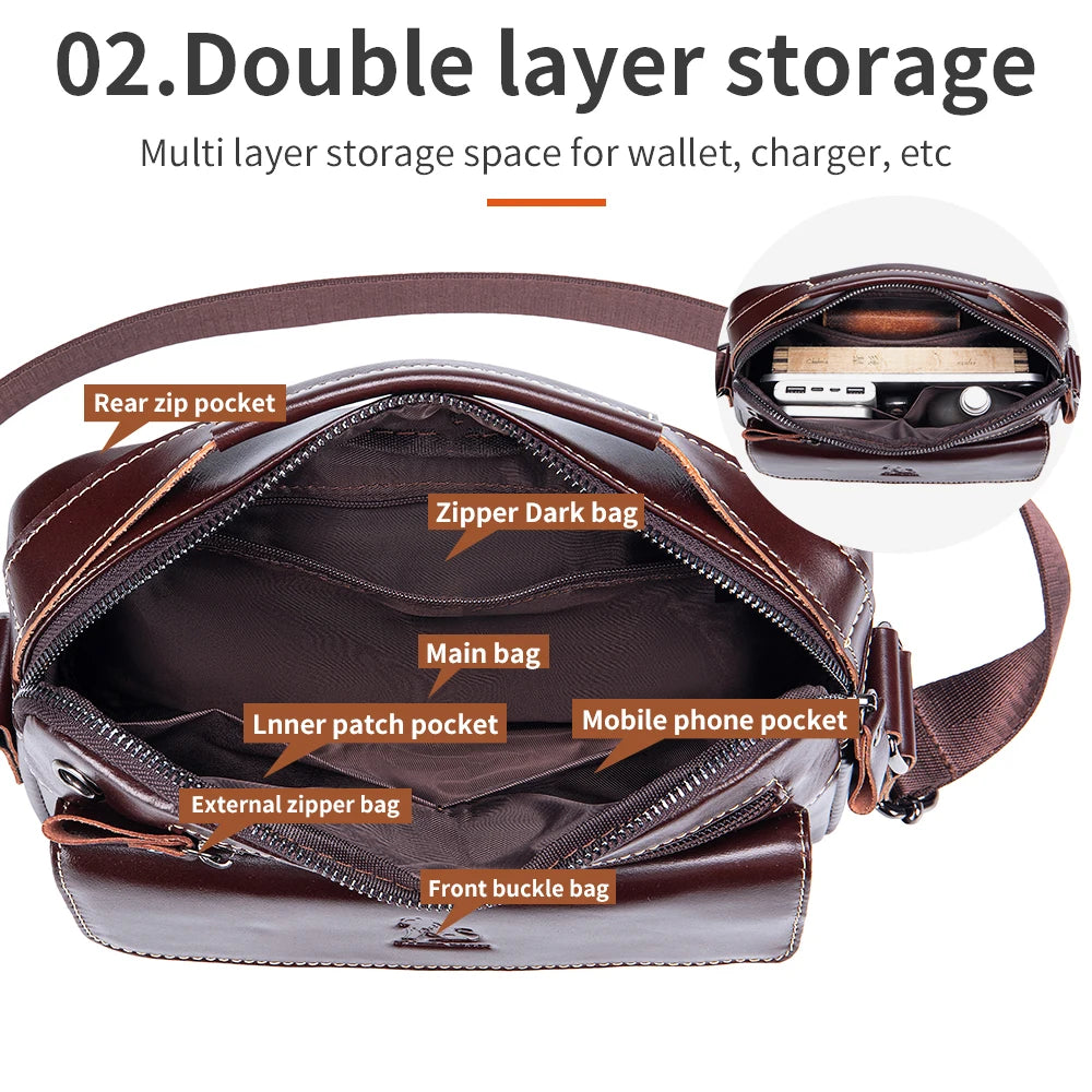 Steel Lion Men's Leather Crossbody Bag – Casual Horizontal Shoulder Bag