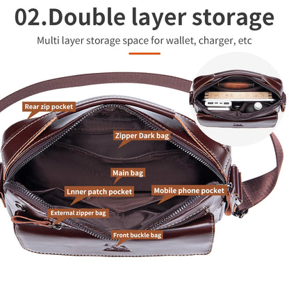 Steel Lion Men's Leather Crossbody Bag – Casual Horizontal Shoulder Bag