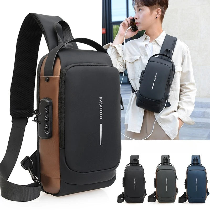 Men's Anti-Theft USB Charging Crossbody Sling Bag