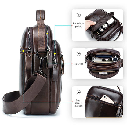Men's Genuine Cowhide Leather Crossbody Shoulder Bag