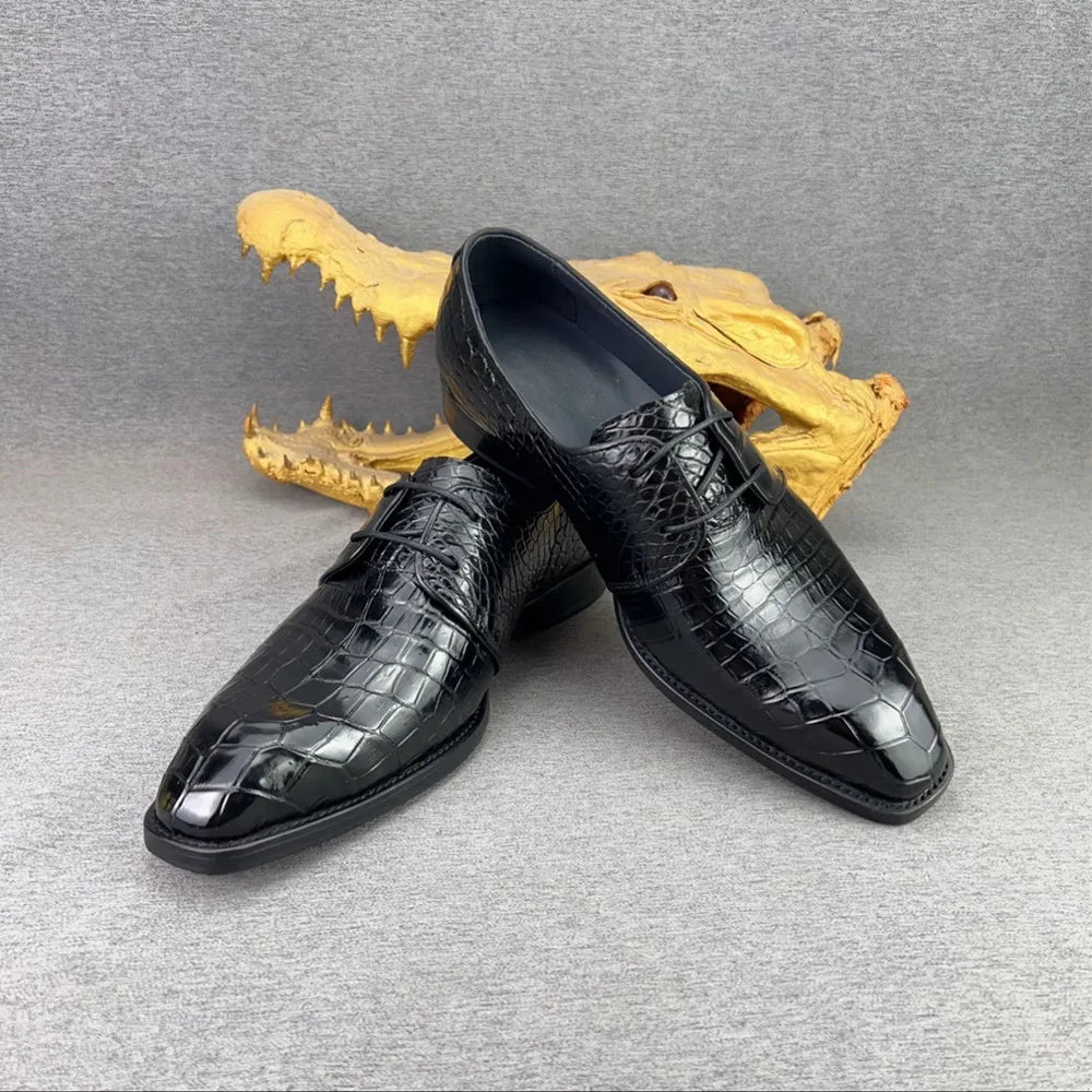 Crocodile Leather Oxford Dress Shoes for Men – Square Toe
