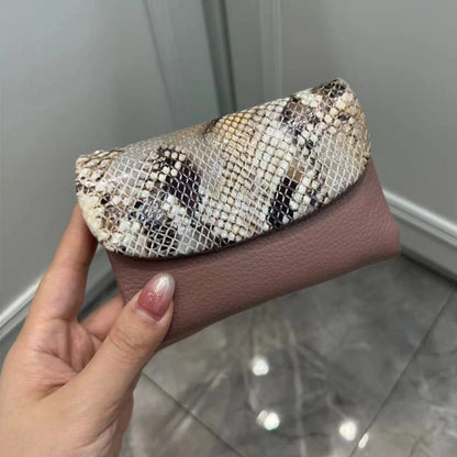 Snake Pattern Genuine Leather Tri-Fold Short Wallet for Women