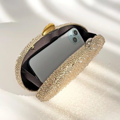 Rhinestone Evening Clutch Bag – Oval Crystal Crossbody Purse for Women