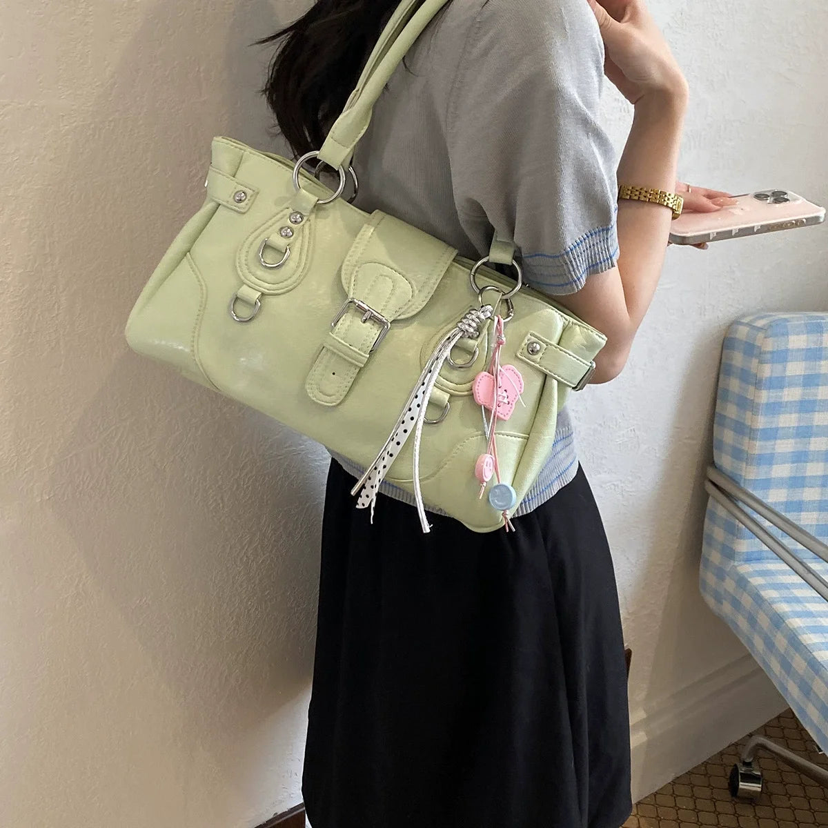 Women's Vintage Leather Handbag – Y2K Chic Shoulder Bag