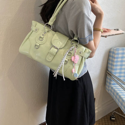 Women's Vintage Leather Handbag – Y2K Chic Shoulder Bag