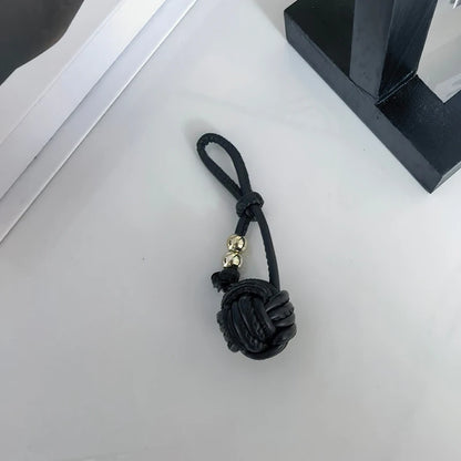 Leather Knot Ball Keychain – Woven Bag Charm & Lanyard