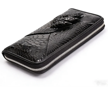 Crocodile Claw Leather Long Wallet – Men's Black Clutch Bag