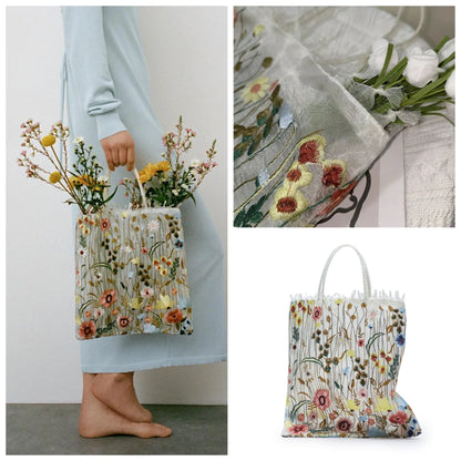 Floral Embroidery Mesh Tote Bag – Clear Shoulder Handbag