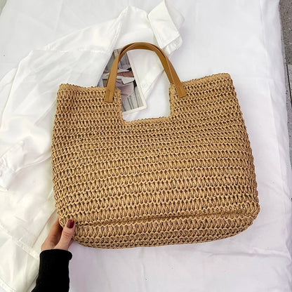 Moods Summer Beach Straw Woven Shoulder Tote Bags Women Large Capacity Shopping Totes Brand