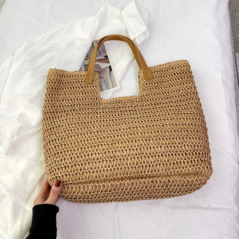 Moods Summer Beach Straw Woven Shoulder Tote Bags Women Large Capacity Shopping Totes Brand