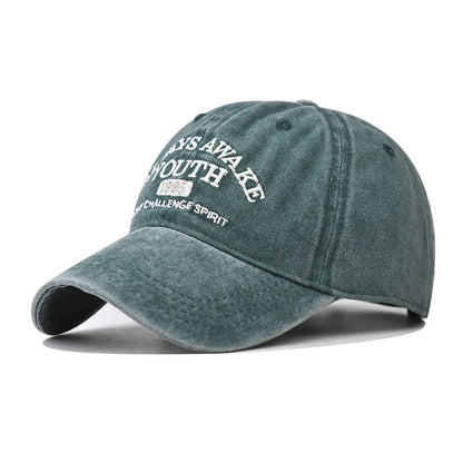 Vintage Baseball Cap – Letter Embroidery Washed Cotton Hat