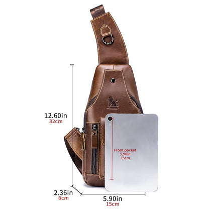 Genuine Leather Chest Bag for Men – Retro Crossbody Sling Bag