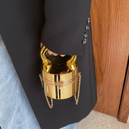Gold Box Handbag Shiny Women Bag Party Evening Clutch Hand Bags Metal Chain Messenger Purse