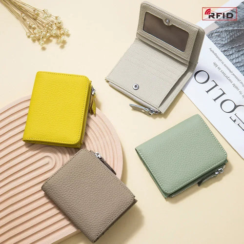 RFID Blocking Genuine Leather Wallet for Women – Short Bifold with Zipper Coin Purse
