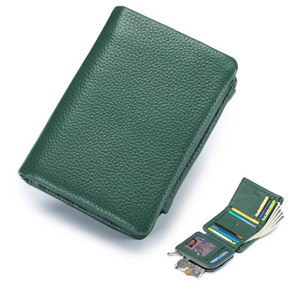 Genuine Cowhide Leather Trifold Wallet with Zipper Coin Pocket