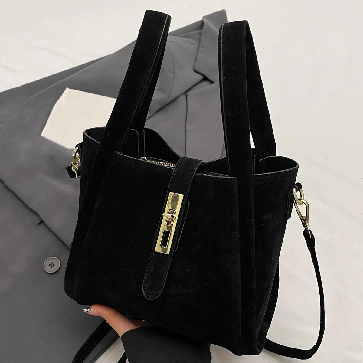 Autumn Winter Retro High-End Texture Frosted Suede Handbag
