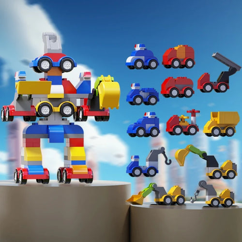 Large Particle Building Blocks Engineering Vehicle Set for Kids – Excavator & Cars