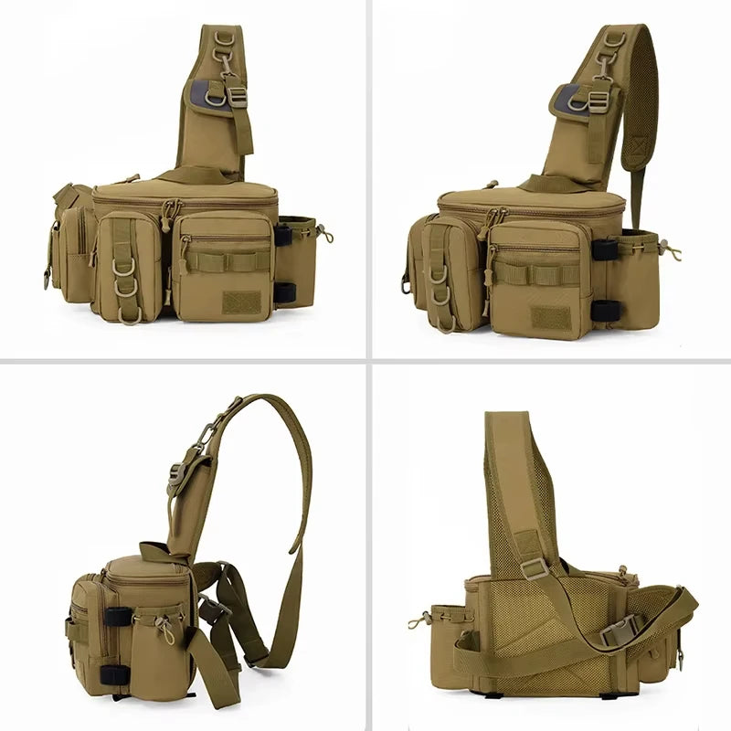 Tactical Fishing Tackle Bag with Rod Holder – Outdoor Waist Pack