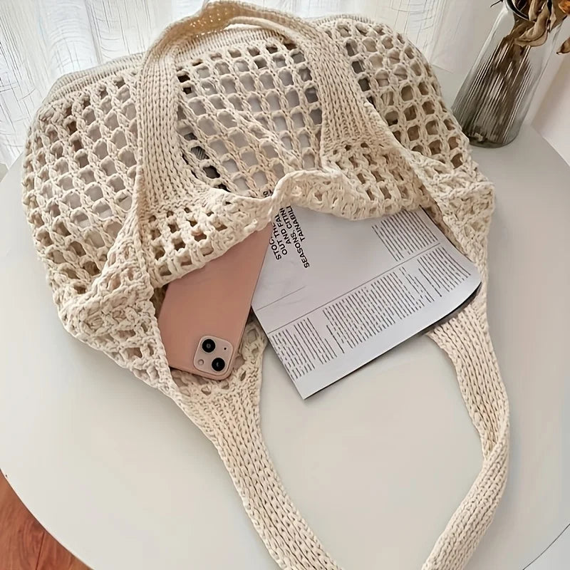 Crochet Tote Bag – Large Capacity Hollow Woven Shoulder Bag