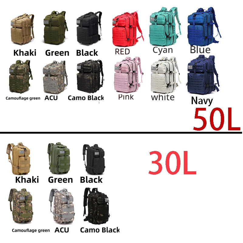 50L Tactical Backpack – Waterproof 1000D Nylon Hunting & Hiking Rucksack