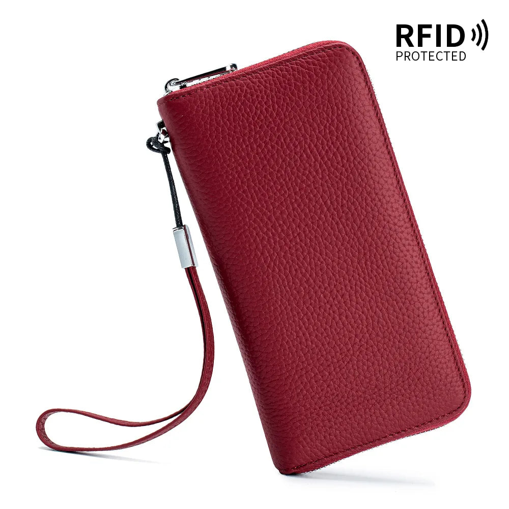 RFID Blocking Genuine Leather Long Wallet for Women