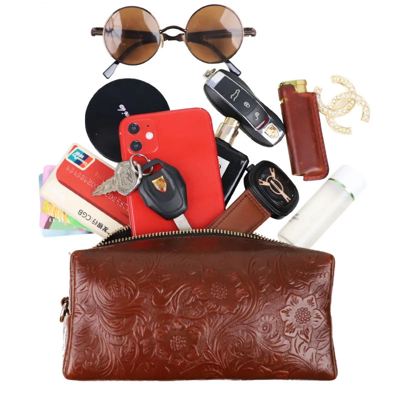 Leather Crossbody Phone Bag for Women – Dual-Use Zipper Purse
