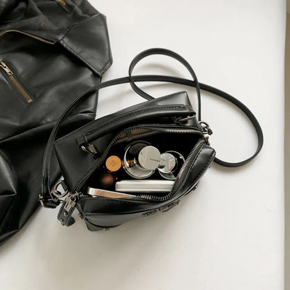 Gothic Punk PU Leather Crossbody Box Bag with Cross & Chain Detail