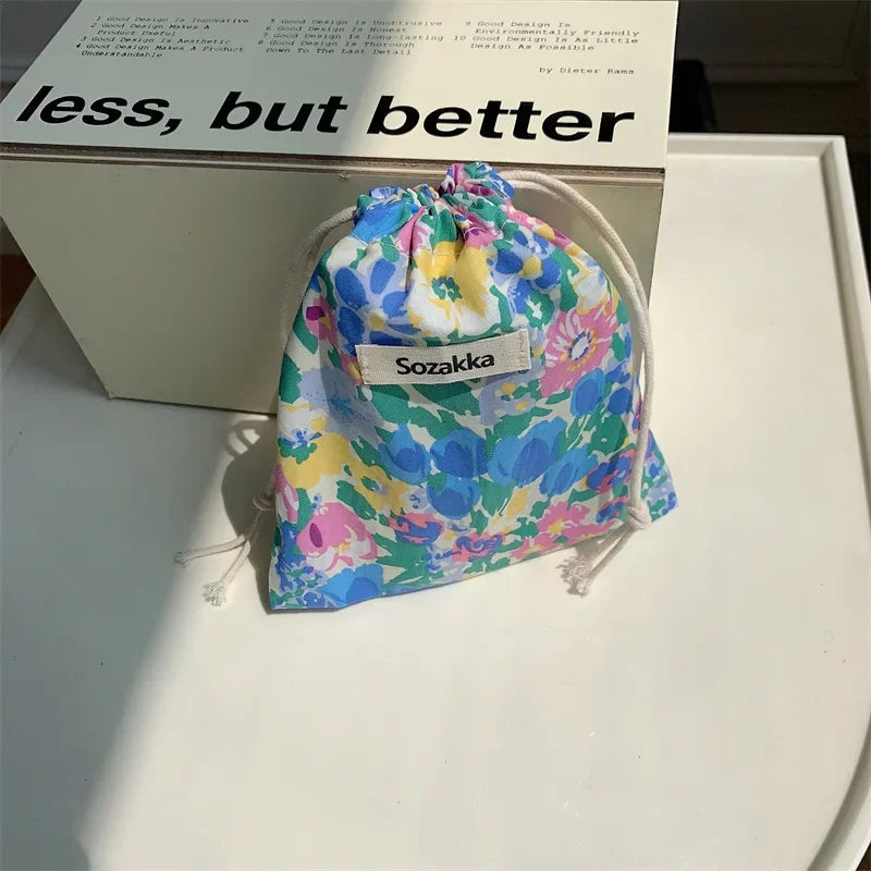 Floral Drawstring Makeup Bag – Cute Kawaii Cosmetic Pouch