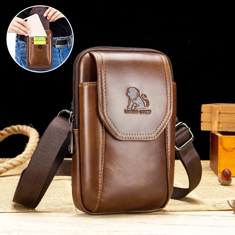Genuine Leather Waist Bag for Men with Belt Hook