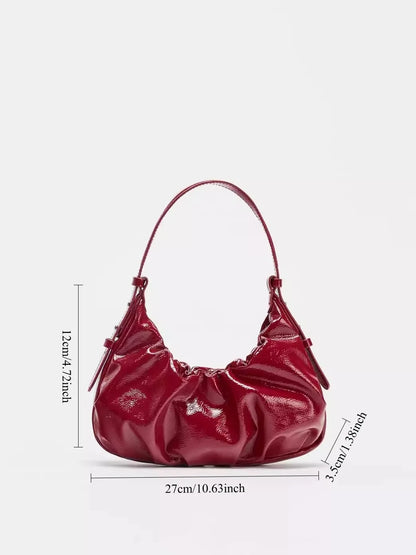 Pleated Patent Leather Shoulder Bag – Women's Underarm Hobo Purse