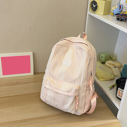 Cute Pastel Stripe Backpack for Teen Girls – Soft School Bag