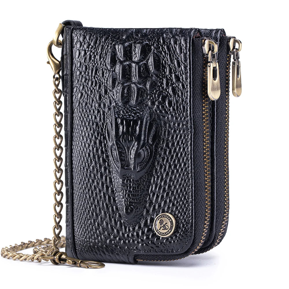 Crocodile Pattern RFID Wallet with Chain – Luxury Leather Card Holder