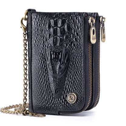Crocodile Pattern RFID Wallet with Chain – Luxury Leather Card Holder