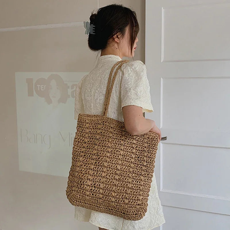 Large Straw Tote Bag Women's Handmade Bohemian Shoulder Bag